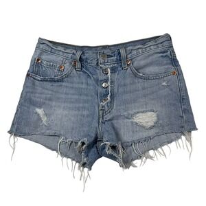 Levis 501 Original Shorts Womens 26 (Fits 27)Button Fly Distressed Light Wash 2"